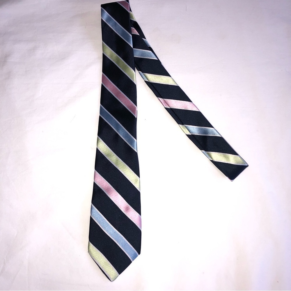 Boys Tie Gymboree Navy Blue Green Pink Striped Spring Easter